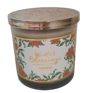 Sonoma Goods For Life Winter Blessings Scent 3 Wick Candle Floral Glass Jar Lid